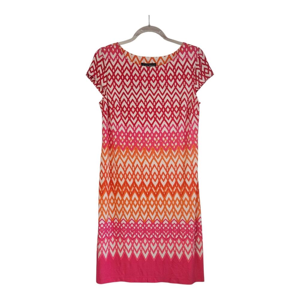 Jessica Howard Dress Size S Pink Geo Shift Scoop Neck Short Cap Sleeve Stretch
